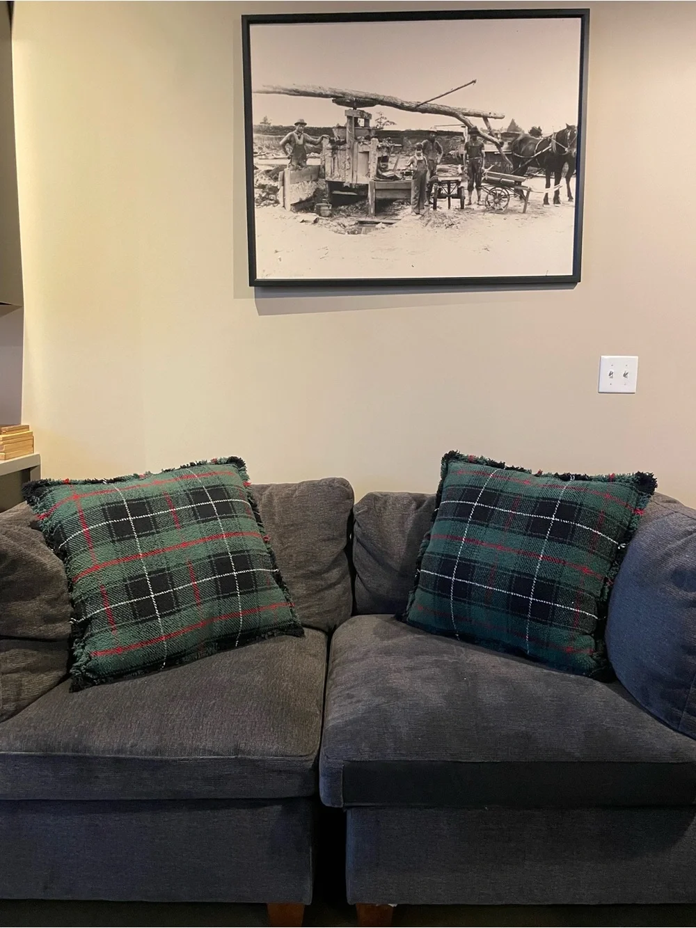 EnVouge Plush Plaid Green Holiday Throw Pillow Set - Home Holiday - 22”x22”